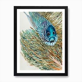 Quillfish Vintage Graphic Watercolour Art Print