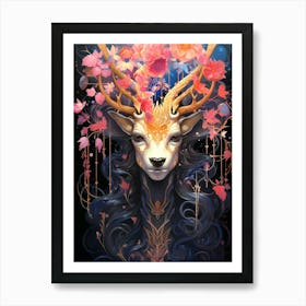 Floral Fantasy Deer Queen Art Print