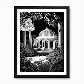 Chiswick House Gardens, 1, United Kingdom Linocut Black And White Vintage Art Print