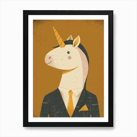 Unicorn In A Suit & Tie Mustard Muted Pastels 1 Art Print