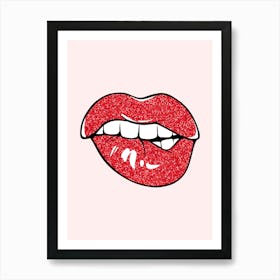 Red Glitter Lips Art Print