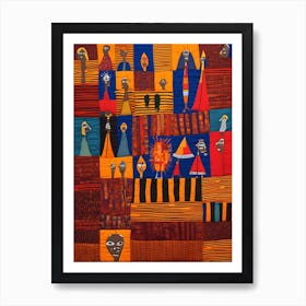 African Quilting Inspired Folk Art, 1234 Art Print