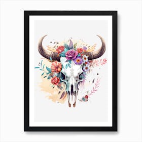 Buffalo skull with flowers Art Print