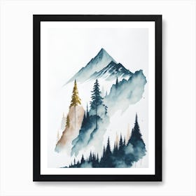 Mountain And Forest In Minimalist Watercolor Vertical Composition 286 Art Print