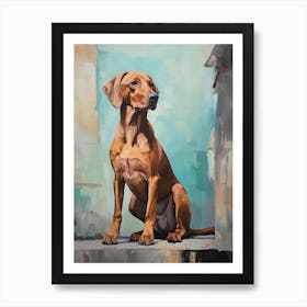 Rhodesian Ridgeback Dog, Painting In Light Teal And Brown 2 Art Print