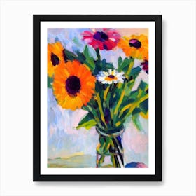 Daisy Floral Abstract Block Colour 1 Flower Art Print