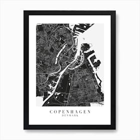 Copenhagen Denmarl Minimal Black Mono Street Map  Art Print