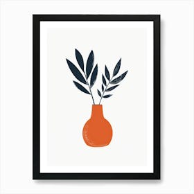 Orange Vase With Leaves Art Print