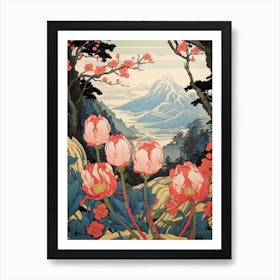 Tulips Mountain Landscape 3 Art Print