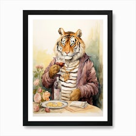 Tiger Illustration Tasting Wine Watercolour 3 Art Print