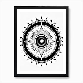Dharma Wheel, Symbol, Third Eye Simple Black & White Illustration 2 Art Print