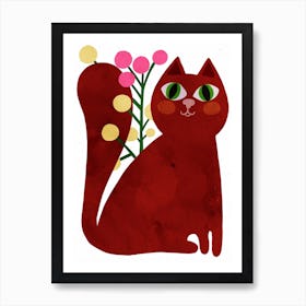 Cute Cat With Flowers Art Print