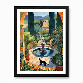 Painting Of A Cat In Gardens Of Alhambra, Spain In The Style Of Matisse 04 Art Print