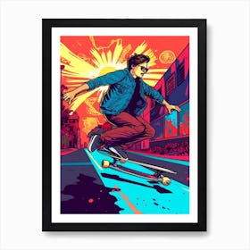 Skateboarding In Melbourne, Australia Comic Style 2 Art Print