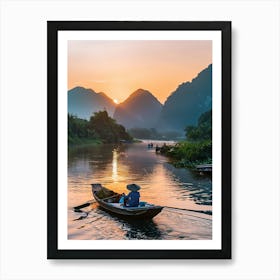 Sunset On The River In Vietnam Art Print