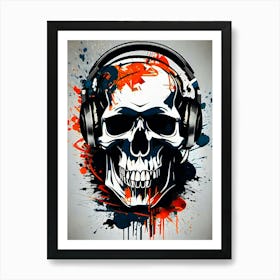 Skull With Headphones 130 Art Print