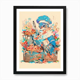 Blue Bird Pizza Art Print