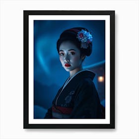 Geisha And Aurora Lights - Diverse Art Illustration 35 Art Print