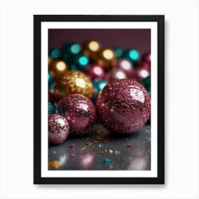 Christmas Ornaments On A Dark Background Art Print