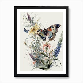 Butterfly And Wildflowers Watercolor Art Print