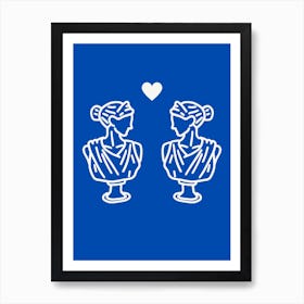 Two Busts Love LGBTQIA+ Monoline Blue Art Print