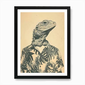 Iguana In A Floral Shirt Block Print 2 Art Print