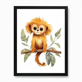 Watercolour Jungle Animal Baby Golden Lion Tamarin 4 Art Print