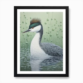 Ohara Koson Inspired Bird Painting Grebe 2 Art Print