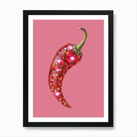 Disco Ball Red Hot Chilli Pepper Pink Mosaic Painting Kitchen Art Print