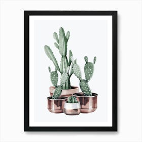Watercolor Cactus In Rose Gold Pots Art Print