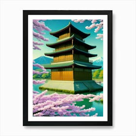 Pagoda Cherry Blossoms Mount Fuji Japan Art Print