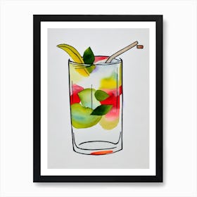 Cuba Libre Minimal Line Drawing With Watercolour Cocktail Poster Art Print