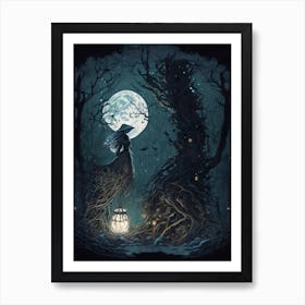 Witch Lady In The Forest Art Print