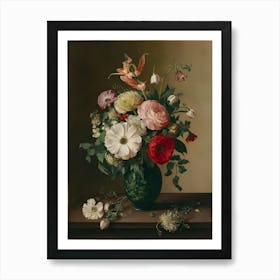 Flowers In A Green Vase Art Print