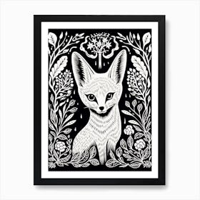 Linocut Fox Illustration Black 17 Art Print