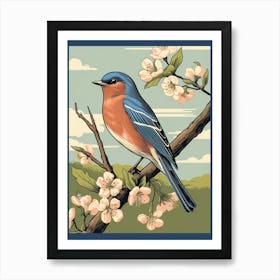 Vintage Bird Linocut Eastern Bluebird 3 Art Print