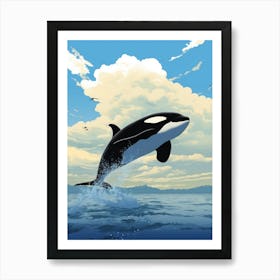 Orca Whale Diving In Front Of The Clouds Art Print