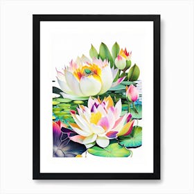 Lotus Flowers In Park Decoupage 3 Art Print