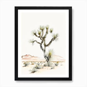 Joshua Tree In Desert Minimilist Watercolour  (2) Art Print