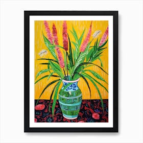 Flowers In A Vase Still Life Painting Fountain Grass 2 Art Print