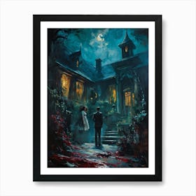 Showcasing A Startling Array Of Vintage Horror Art The Scene Unveils A Chaotic Amalgamation Of Thri 2 1 Art Print