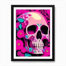 Skull With Floral Patterns 1 Pink Pop Art Art Print