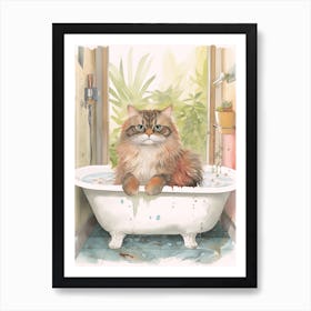 Persian Cat In Bathtub Botanical Bathroom 2 Art Print