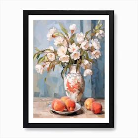 Freesia Flower And Peaches Still Life Painting 1 Dreamy Art Print