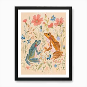 Folksy Floral Animal Drawing Frog 7 Art Print