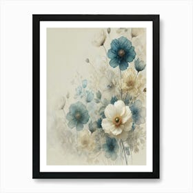 Dry Bouquet Blue And White Flowers Canvas Print Art Print