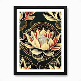 Lotus Flower Pattern Retro Illustration 2 Art Print