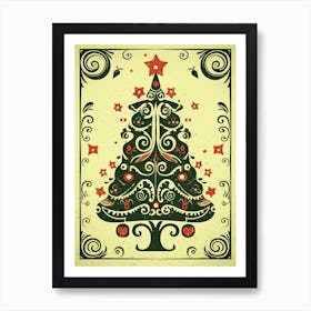 Christmas Tree, Vintage Postcard Art Print