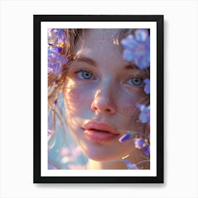 Girl With Flowers In Her Hair Art Print