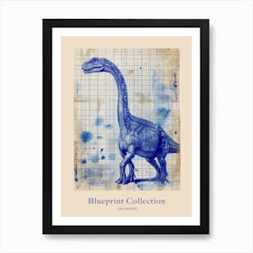 Gallimimus Dinosaur Blue Print Sketch 4 Poster Art Print